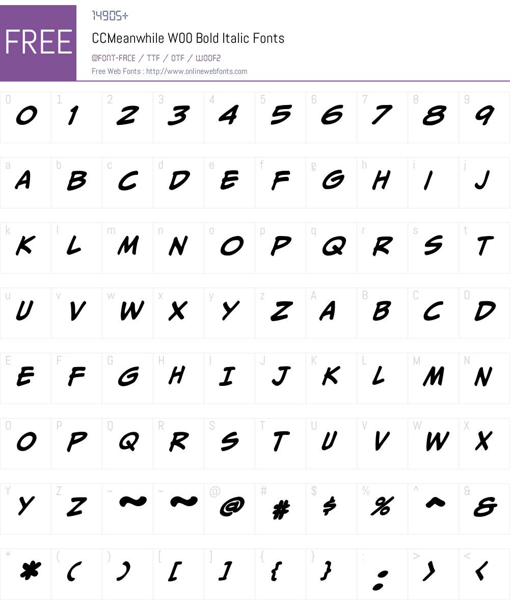 CCMeanwhileW00-BoldItalic Font Screenshots