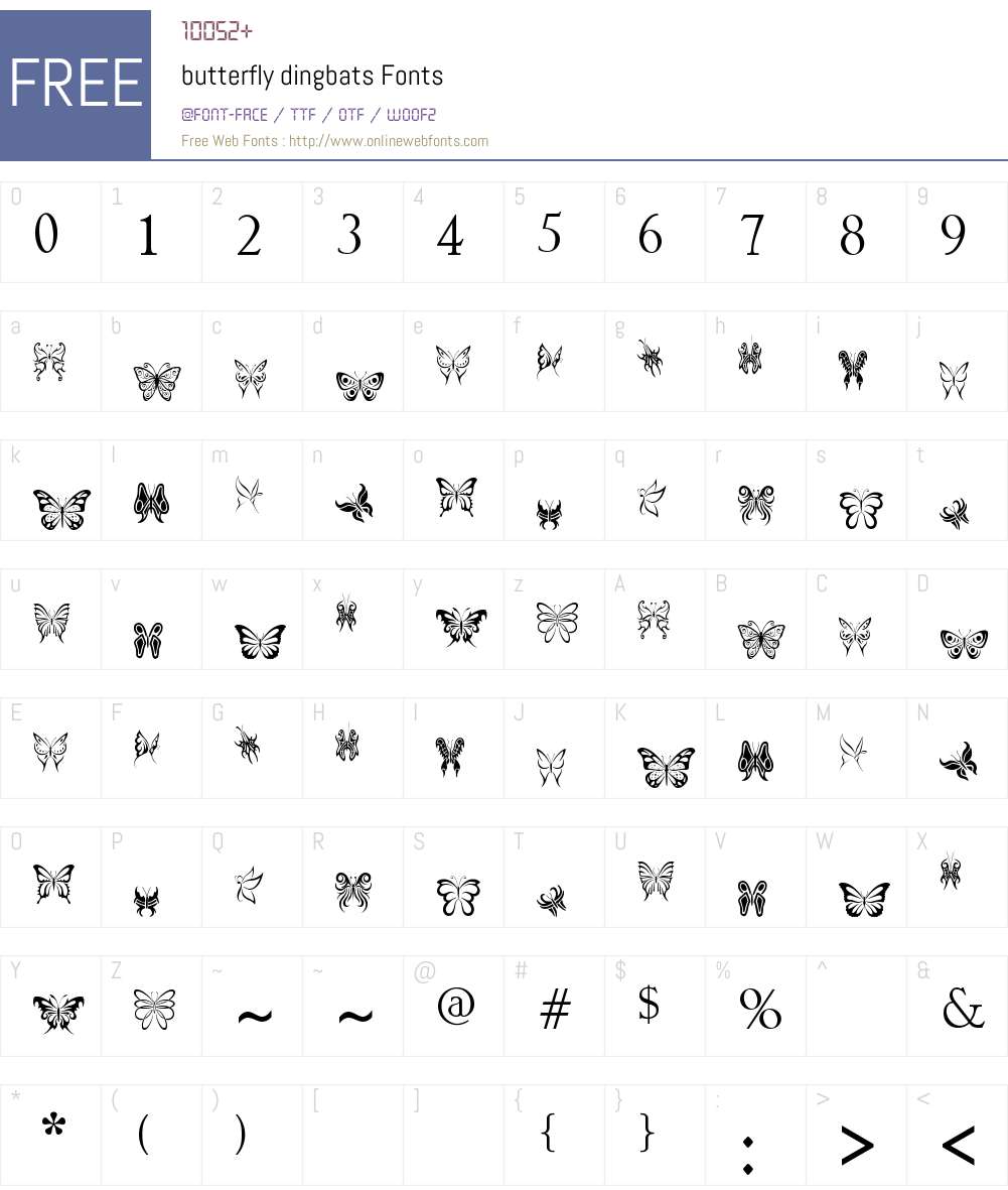 butterfly dingbats Font Screenshots