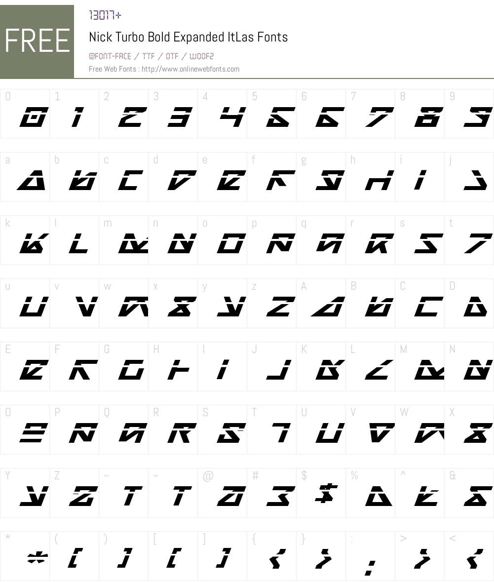 Nick Turbo Bold Expanded ItLas Font Screenshots