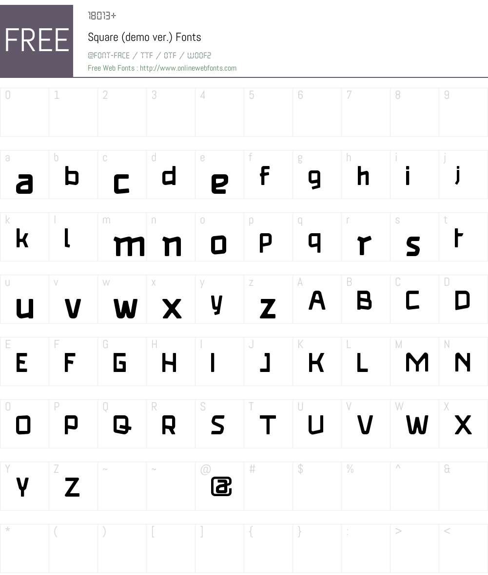 Square (demo ver.) Font Screenshots