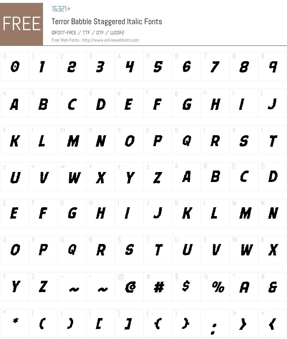 Terror Babble Staggered Italic Font Screenshots