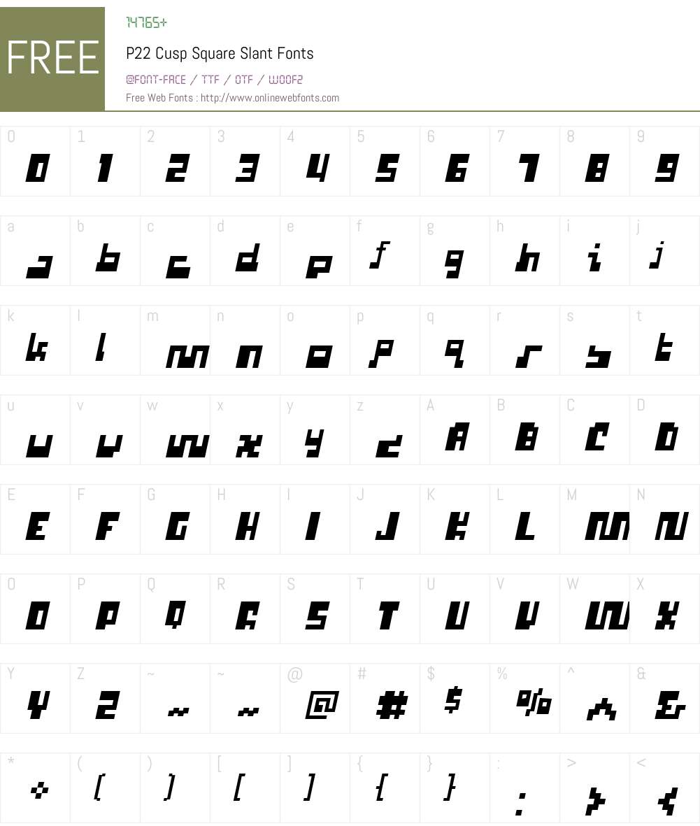 P22 Cusp Square Slant Font Screenshots