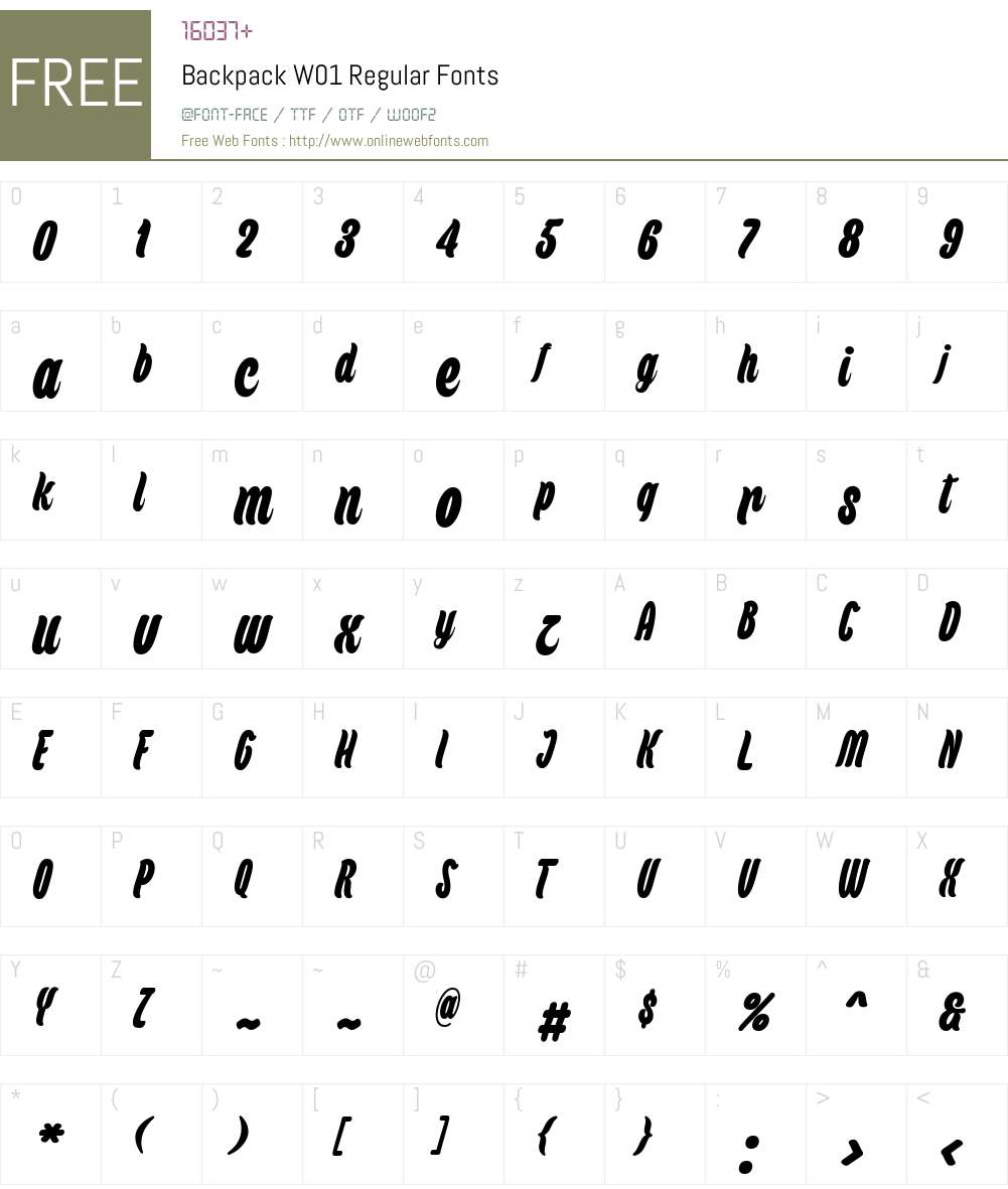 BackpackW01-Regular Font Screenshots