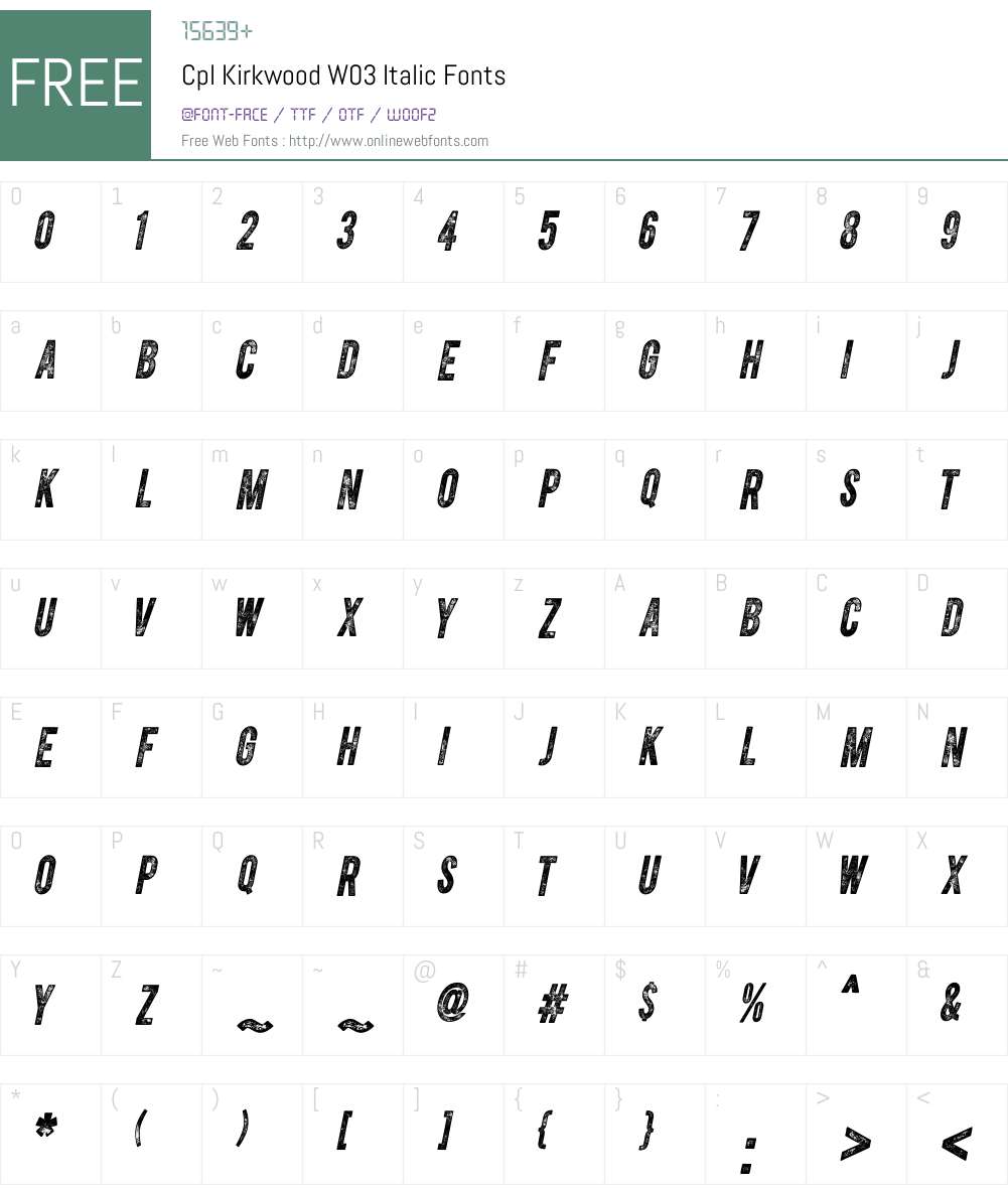 CplKirkwoodW03-Italic Font Screenshots