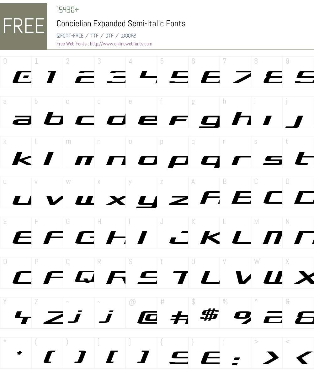 Concielian Expanded Semi-Italic Font Screenshots