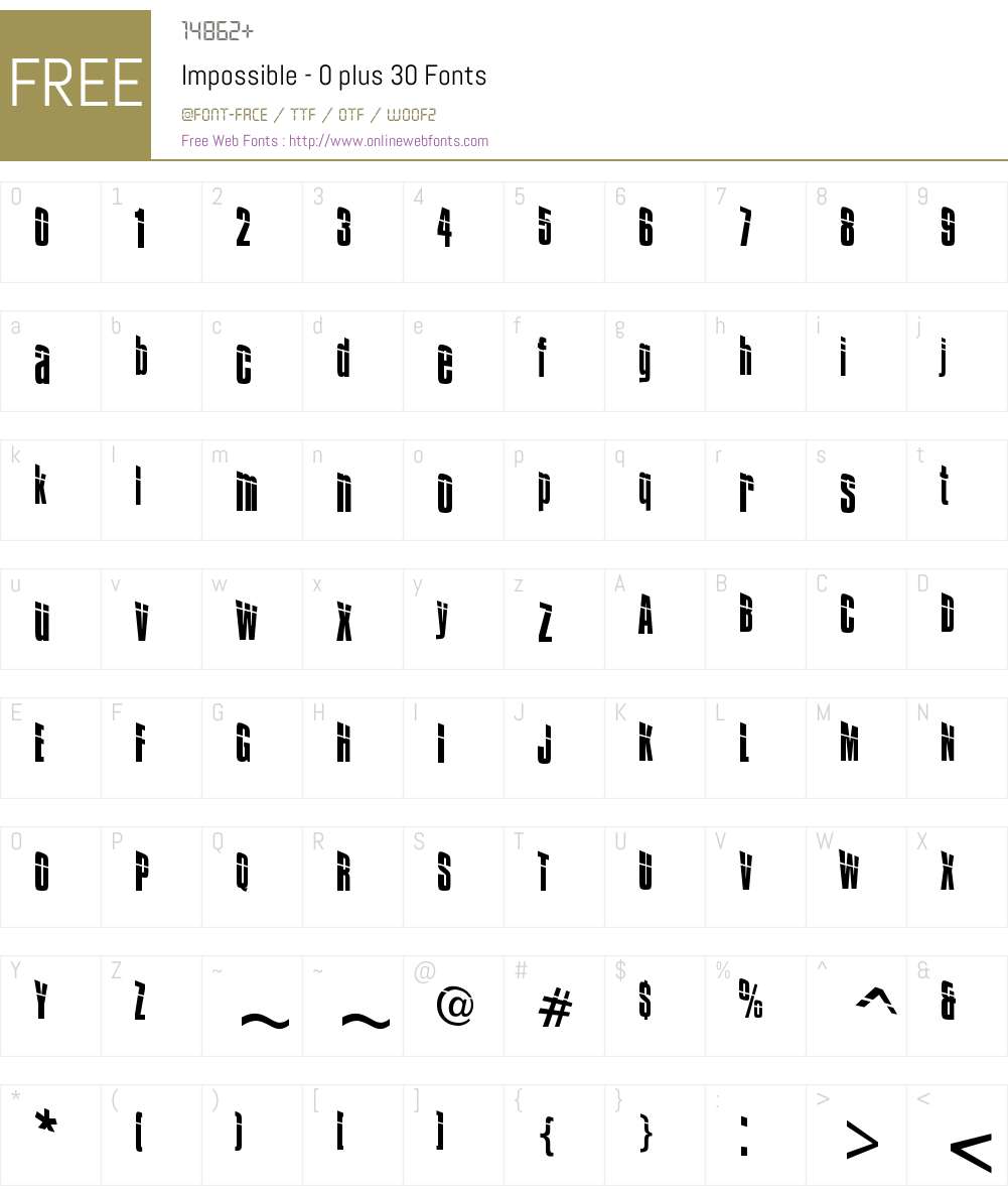 Impossible - 0 plus 30 Font Screenshots
