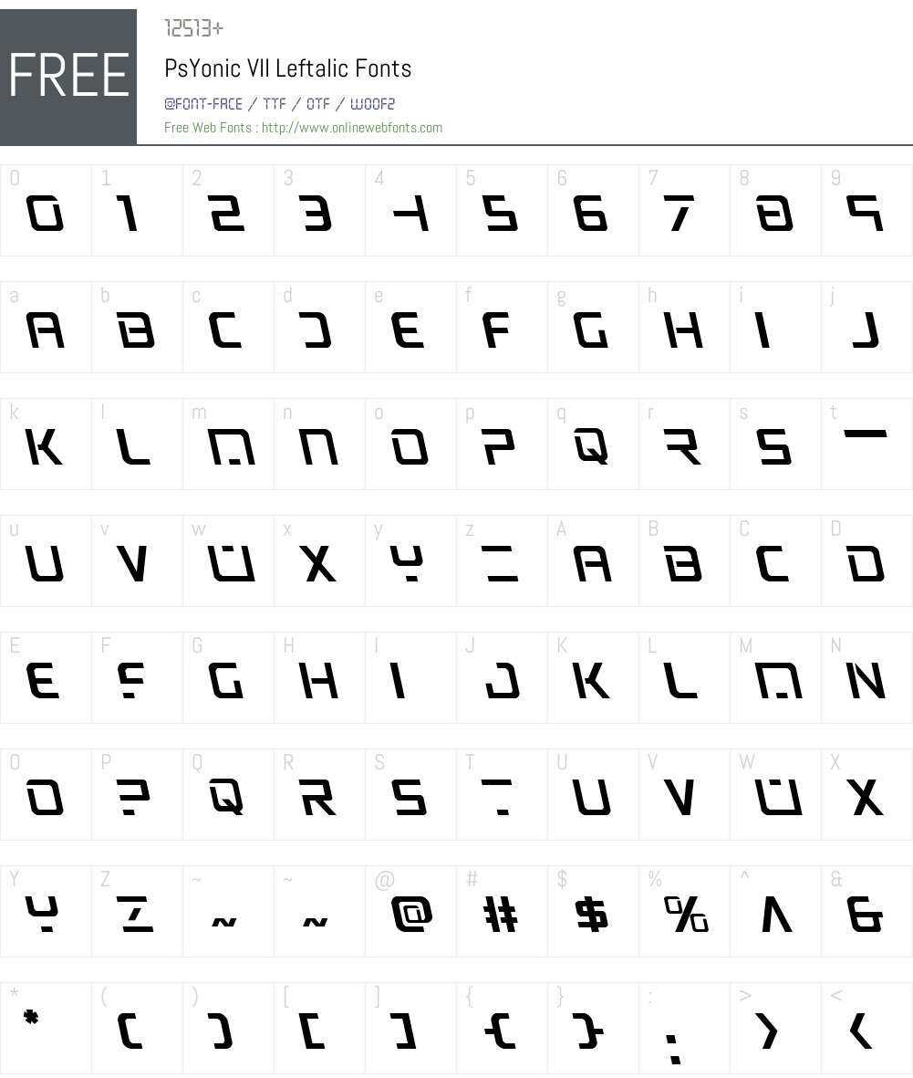 PsYonic VII Leftalic Font Screenshots