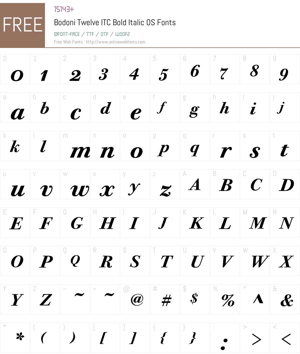 Bodoni Twelve ITC Font Screenshots