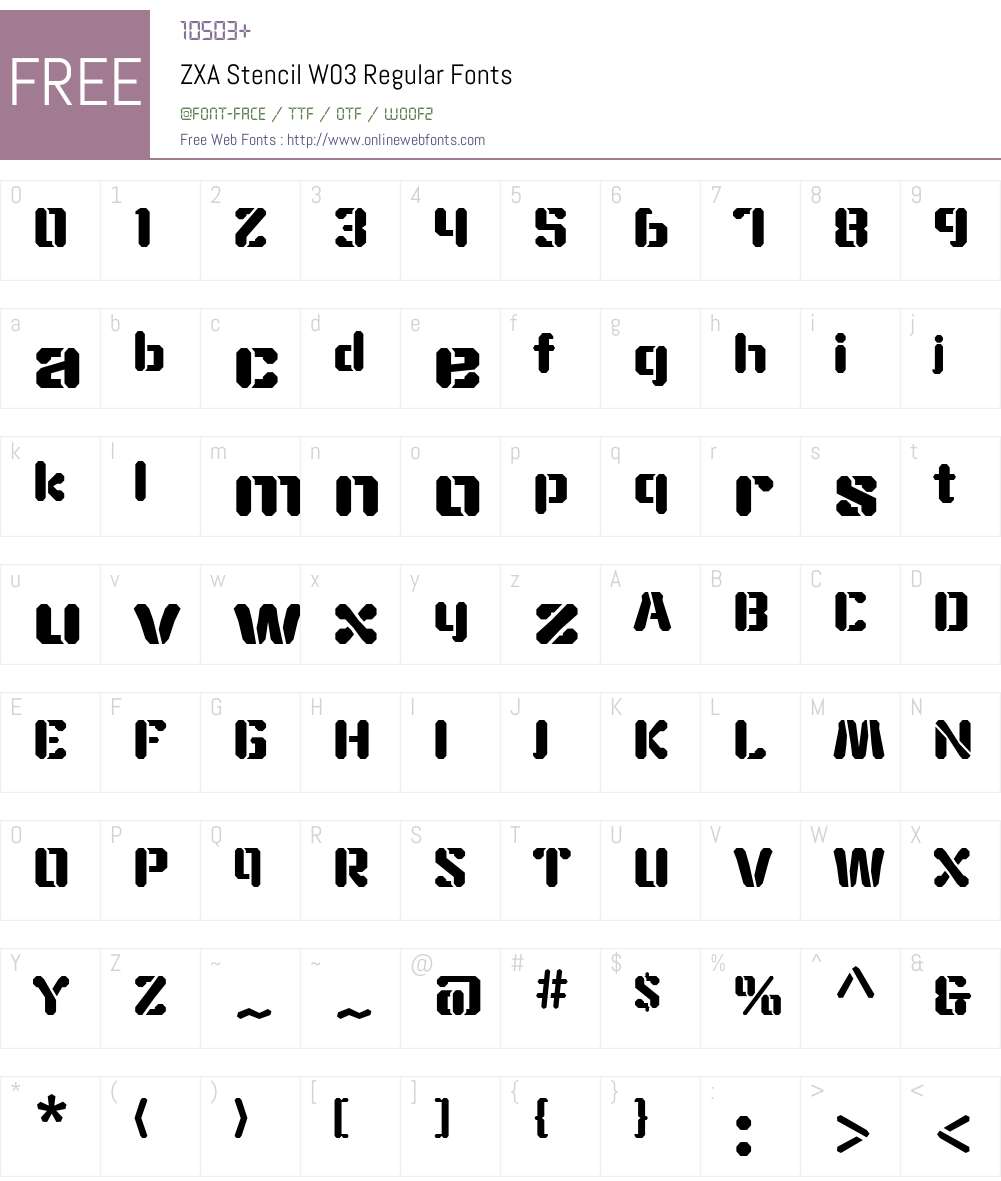 ZXAStencilW03-Regular Font Screenshots