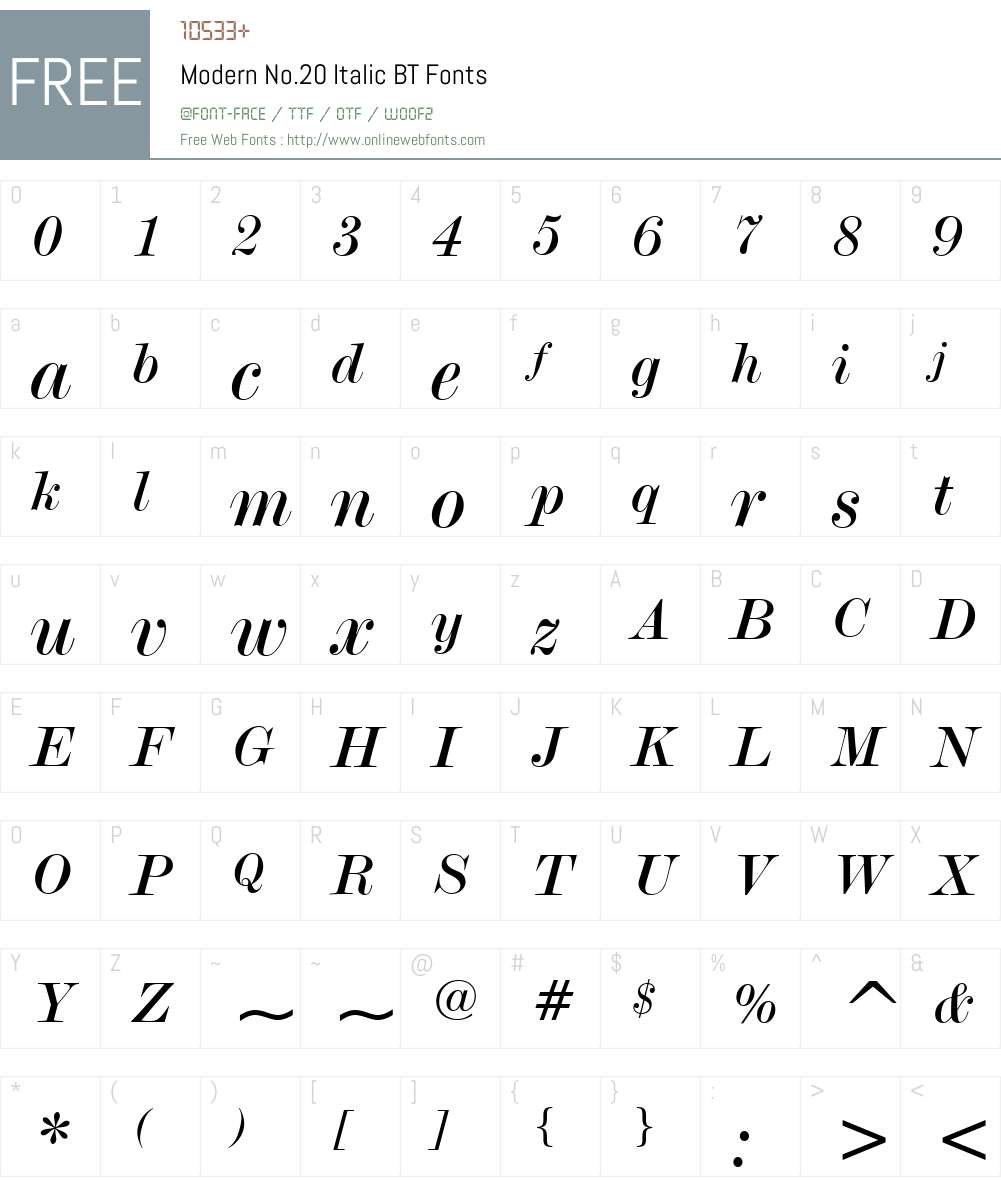 Modern20 BT Font Screenshots