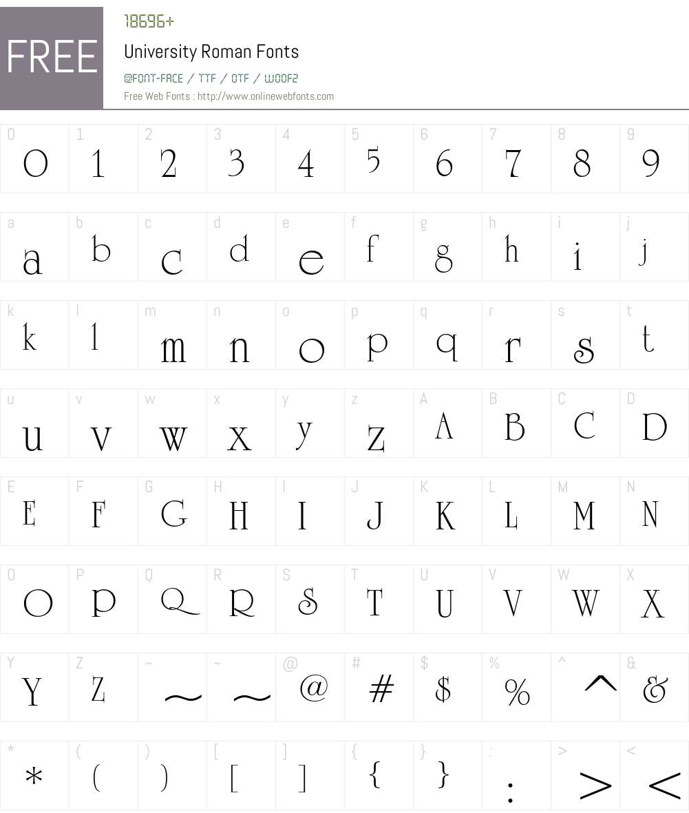 University Roman Font Screenshots