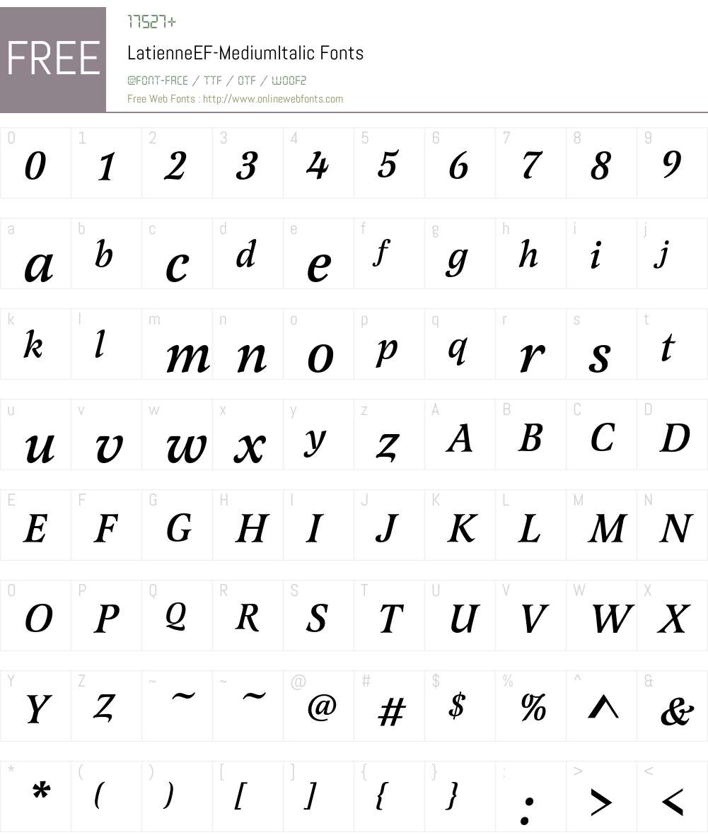 LatienneEF-MediumItalic Font Screenshots