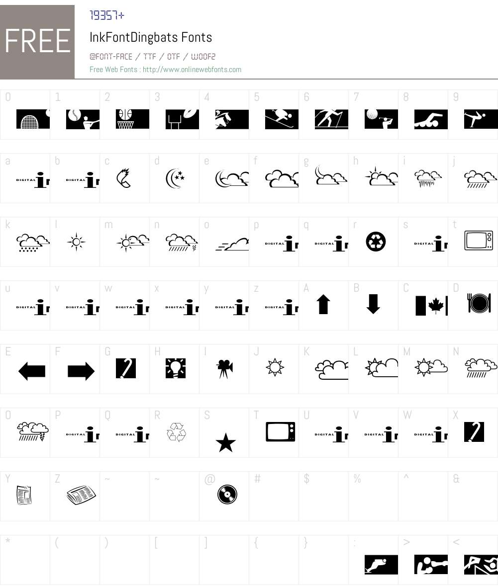 InkFontDingbats Font Screenshots