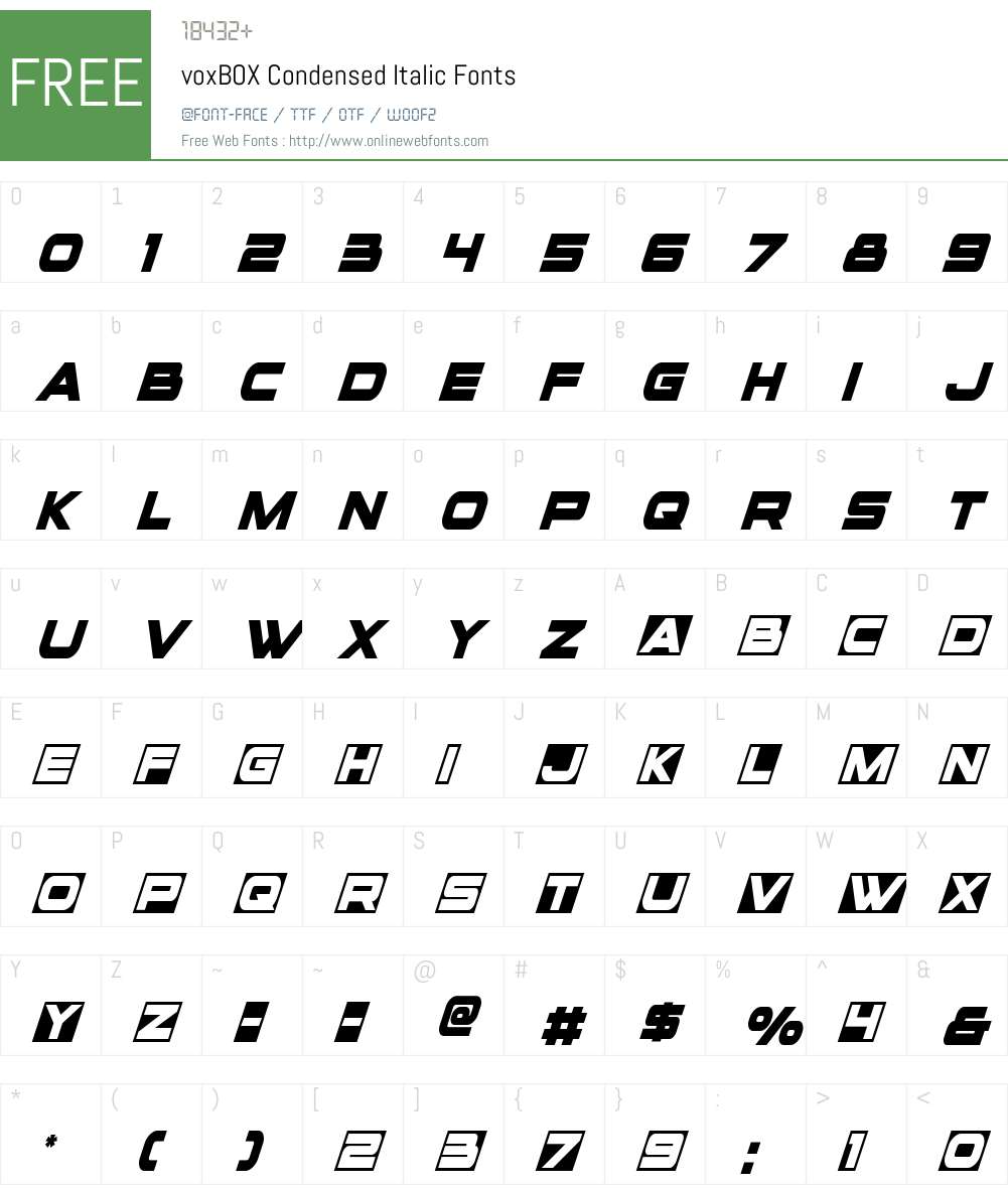voxBOX Condensed Italic Font Screenshots