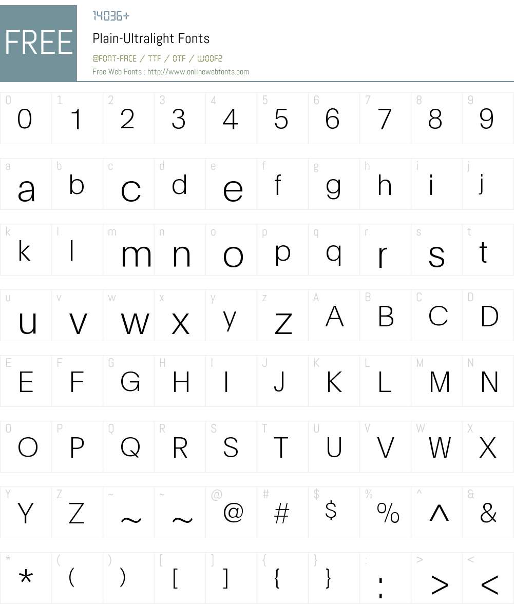 Plain Ultralight Font Screenshots