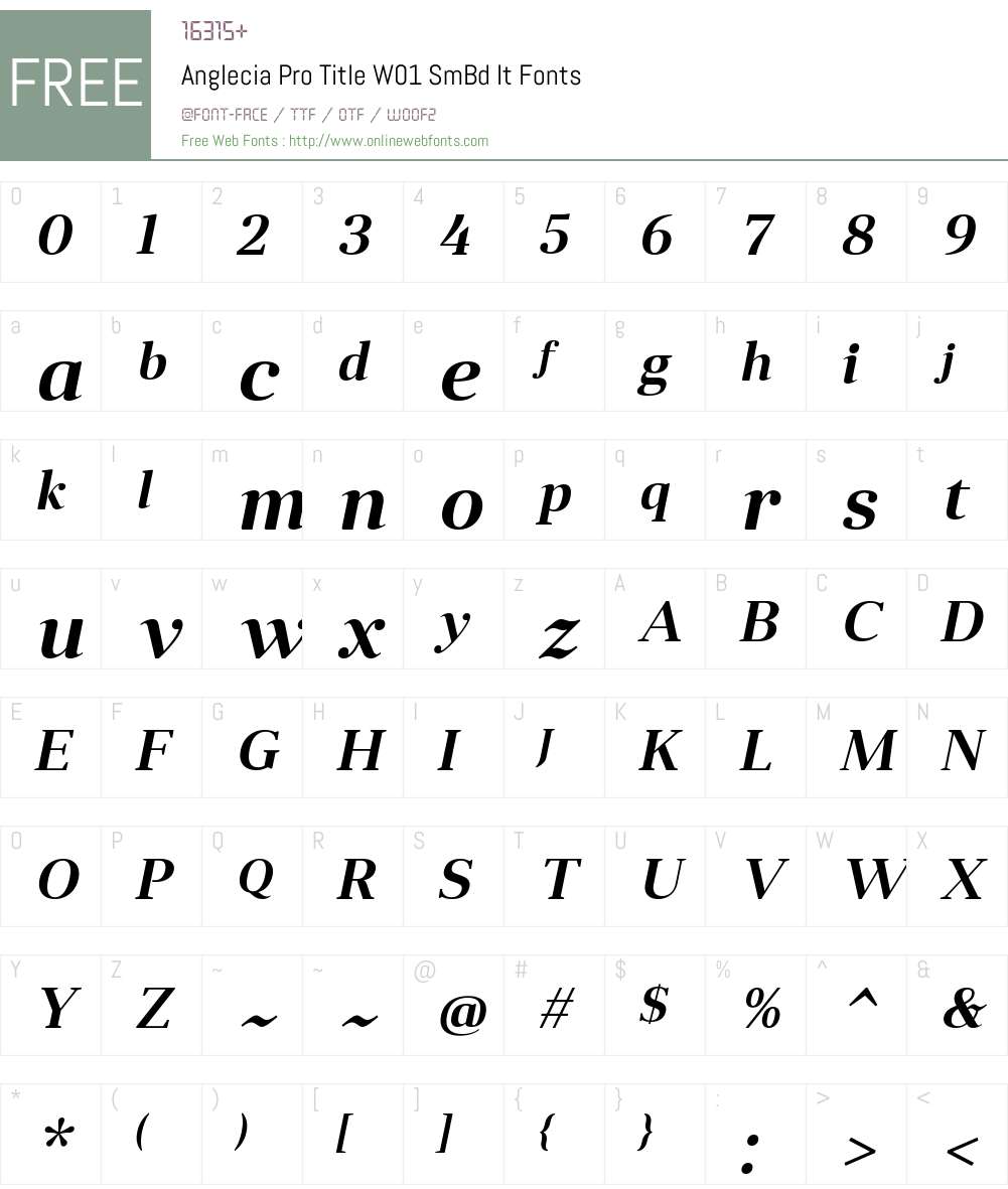 AngleciaProTitleW01-SmBdIt Font Screenshots