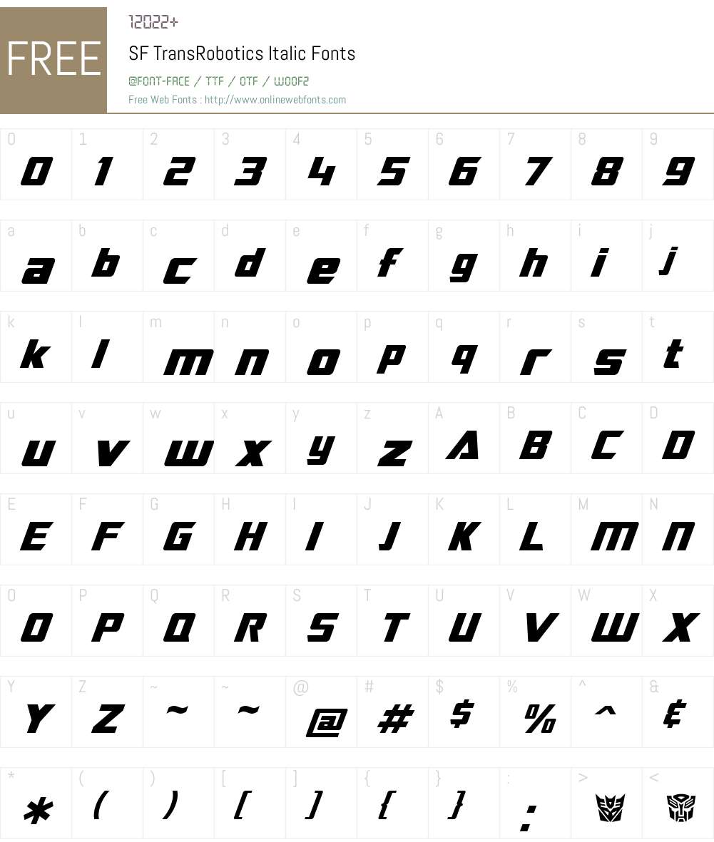 SF TransRobotics Font Screenshots