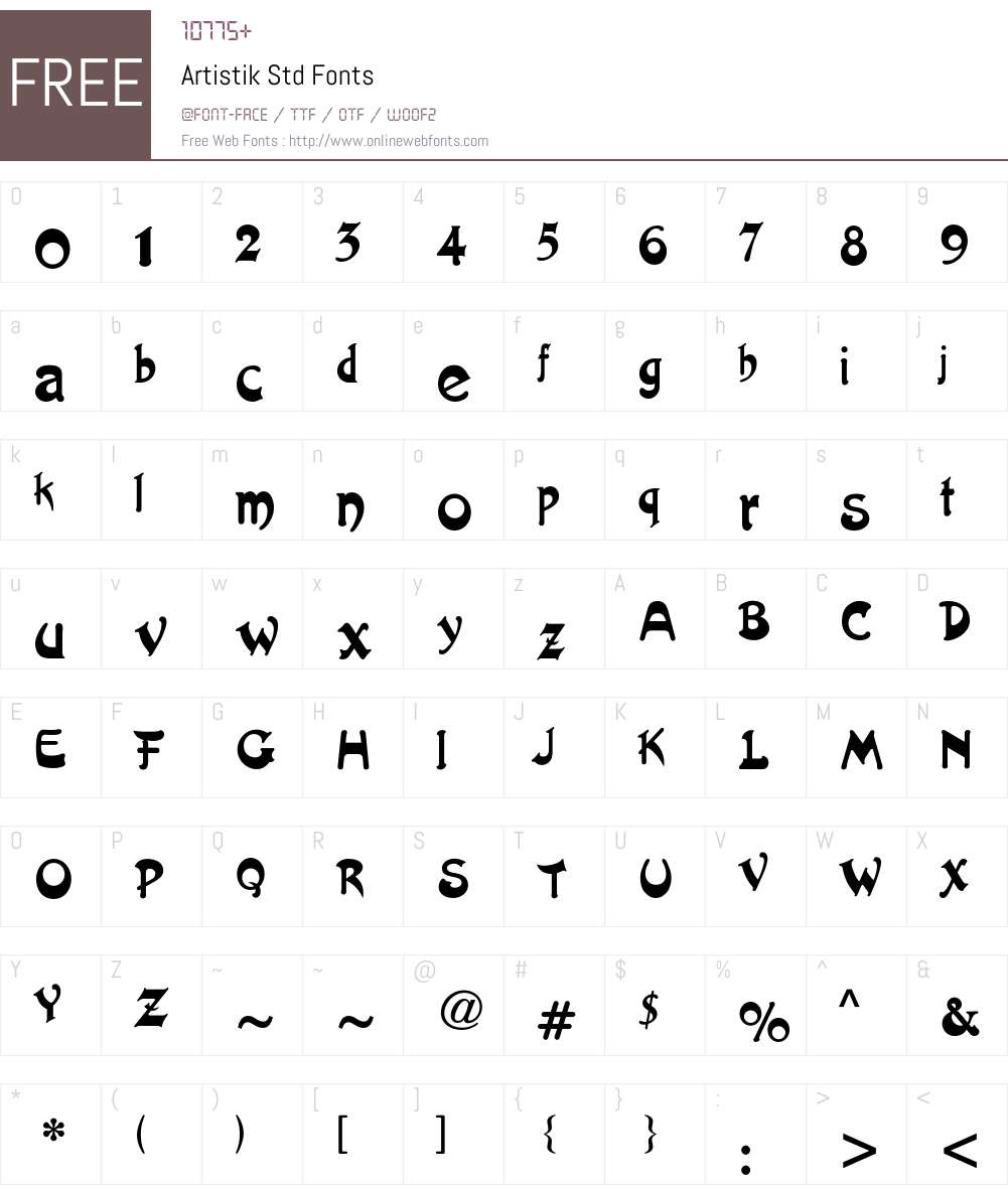 Artistik Std Font Screenshots