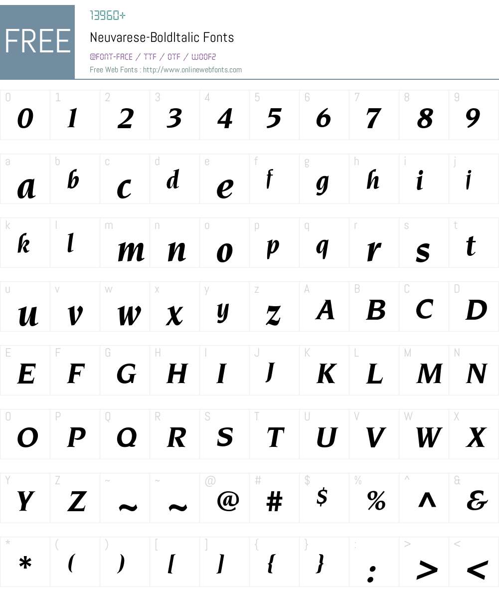 Neuvarese-BoldItalic Font Screenshots