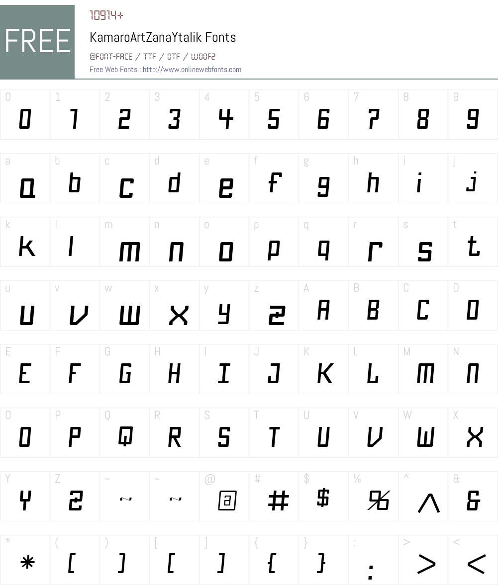 KamaroW00-ArtZanaYtalik Font Screenshots