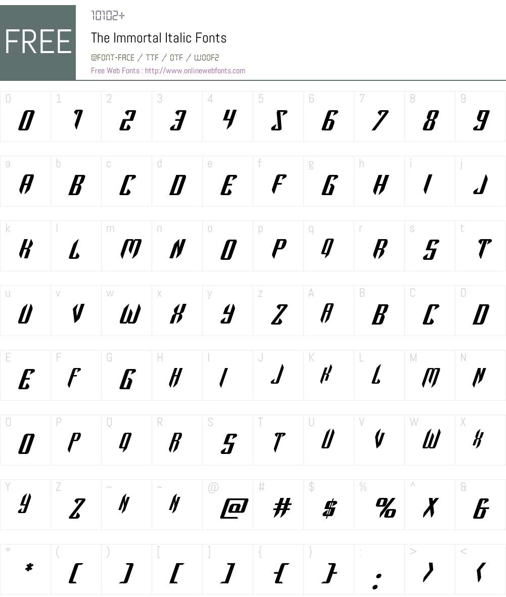 The Immortal Italic Font Screenshots