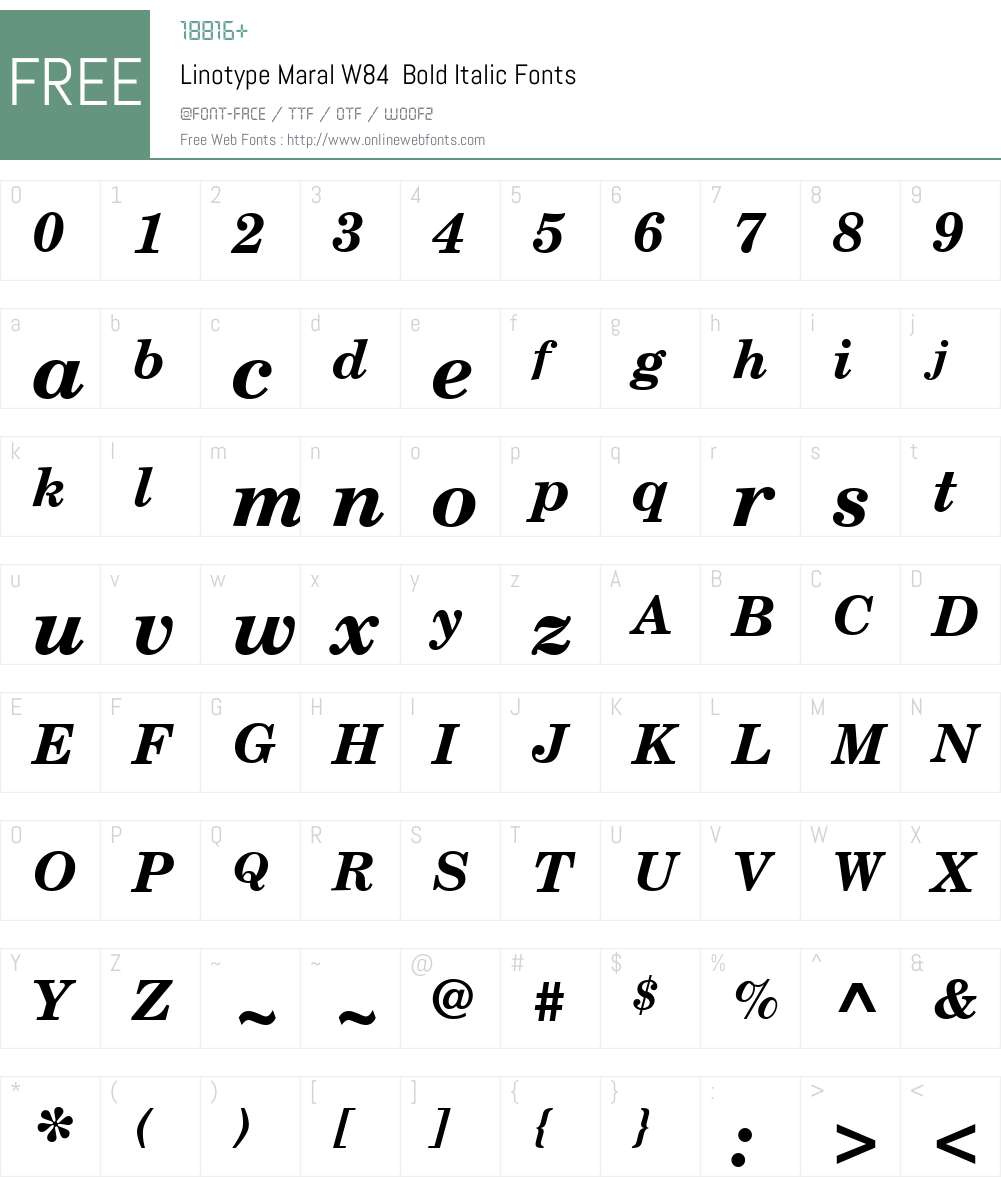 LinotypeMaralW84-BoldItalic Font Screenshots