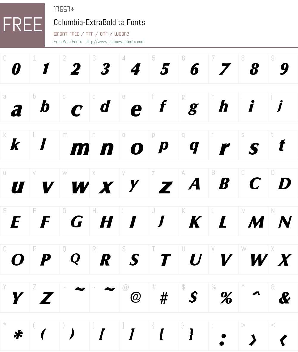 Columbia-ExtraBoldIta Font Screenshots