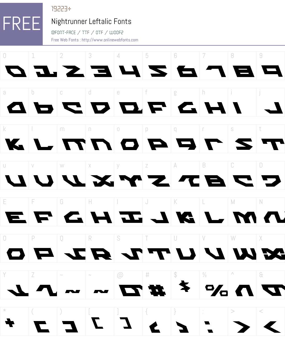 Nightrunner Leftalic Font Screenshots