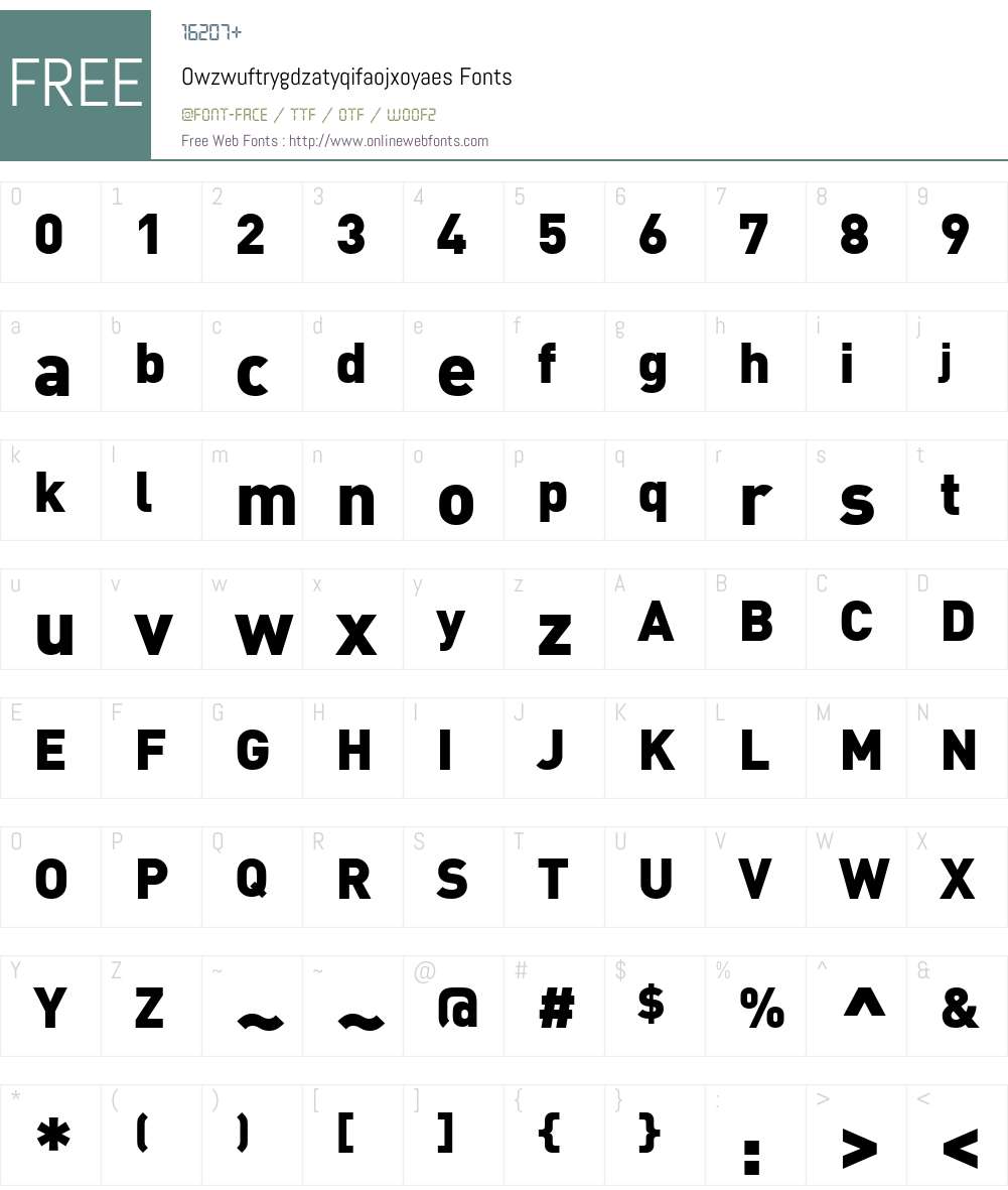Owzwuftrygdzatyqifaojxoyaes Font Screenshots