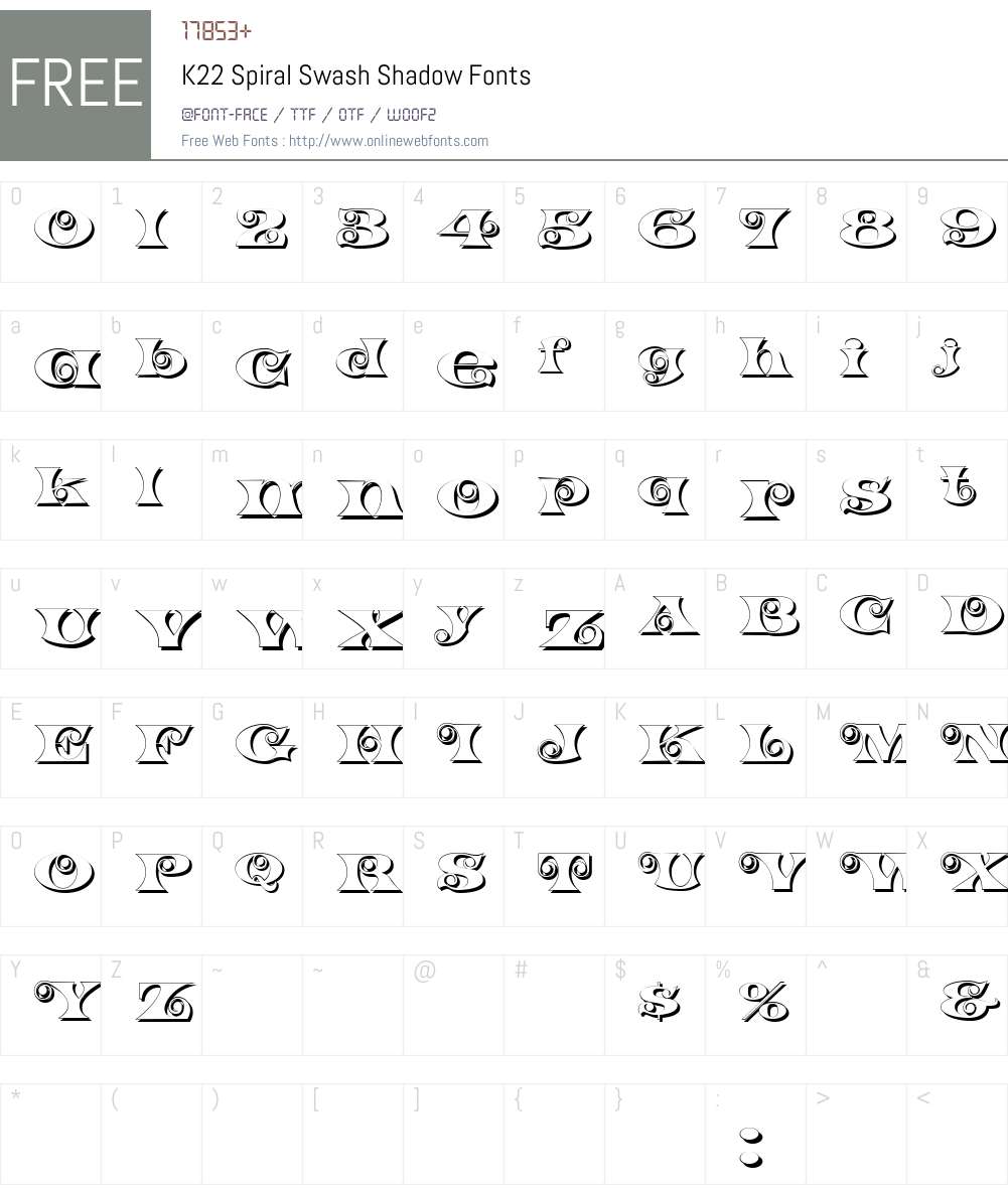 K22 Spiral Swash Shadow Font Screenshots