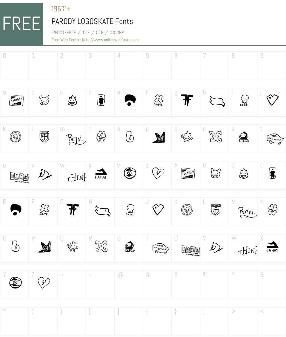 PARODY LOGOSKATE Font Screenshots