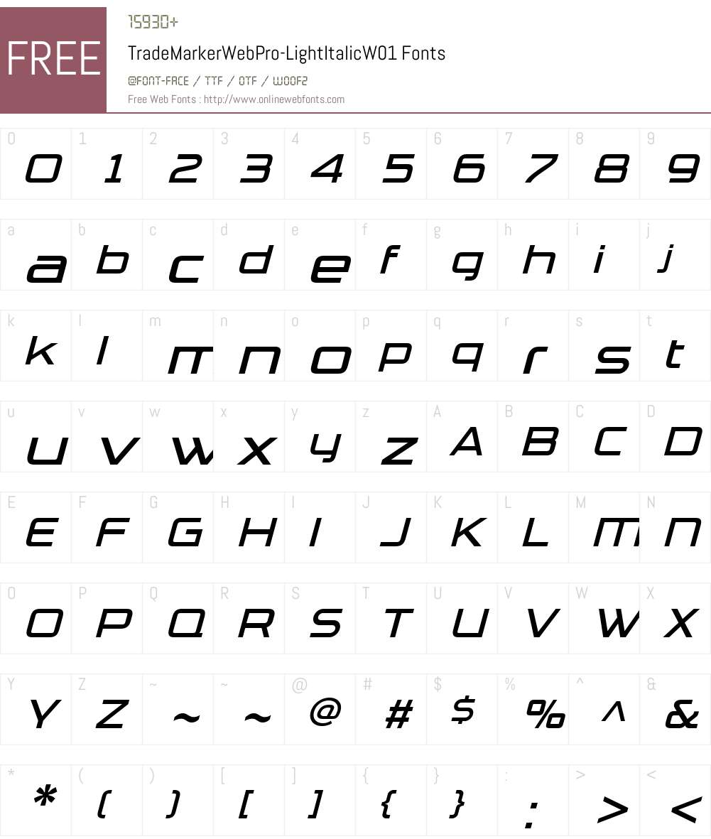 TradeMarkerWebPro-LightItalicW01 Font Screenshots