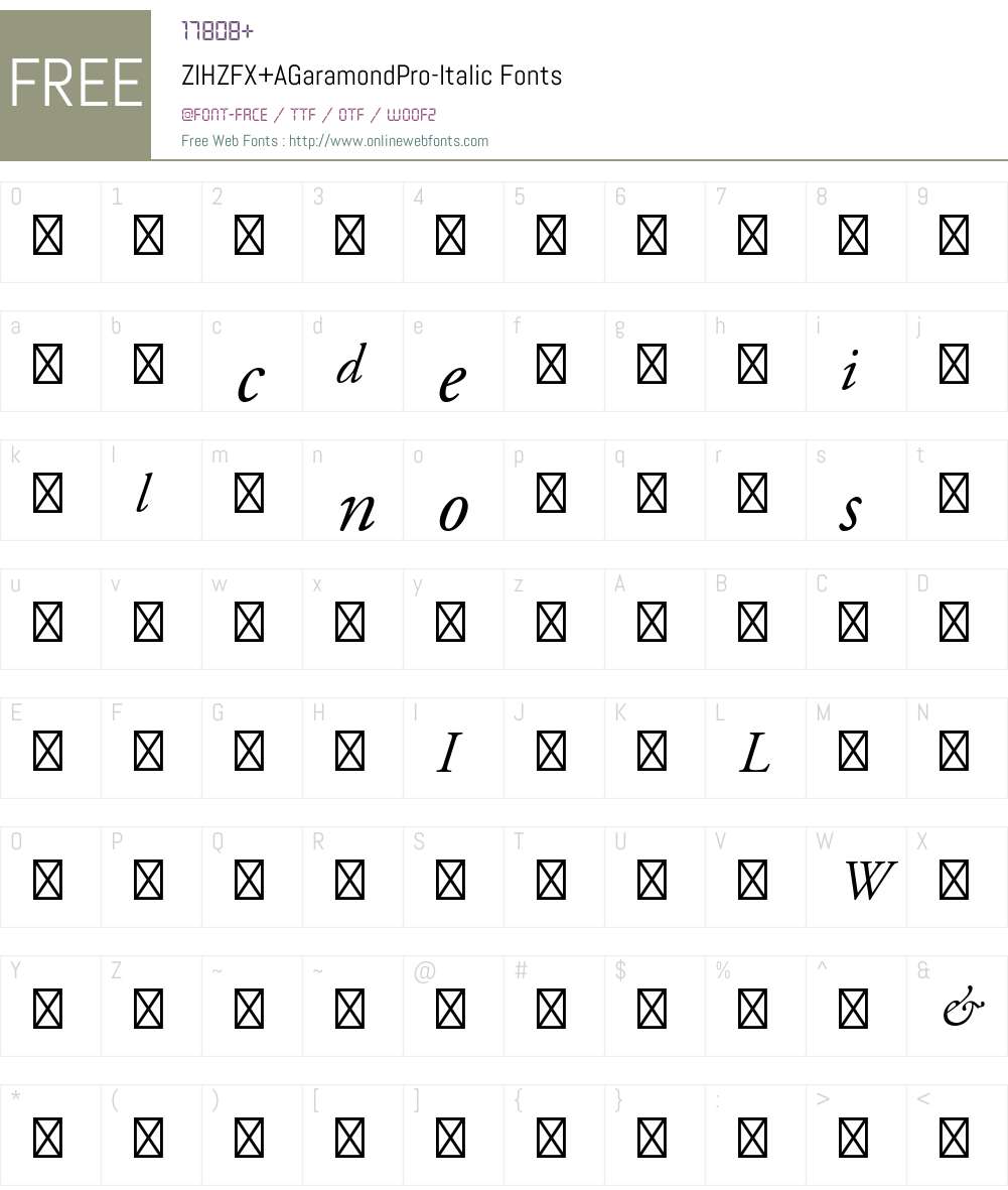 ZIHZFX+AGaramondPro-Italic Font Screenshots