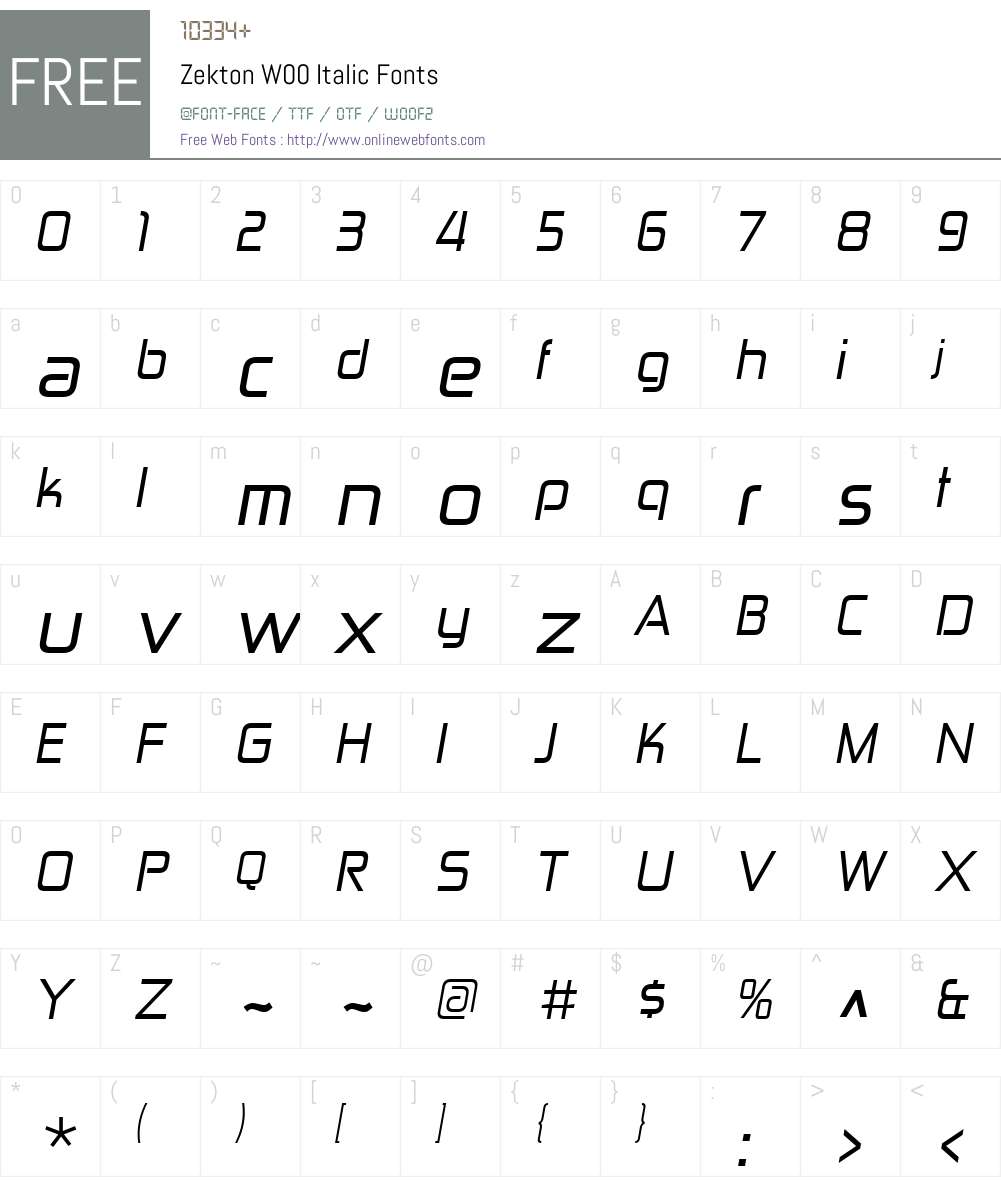 ZektonW00-Italic Font Screenshots