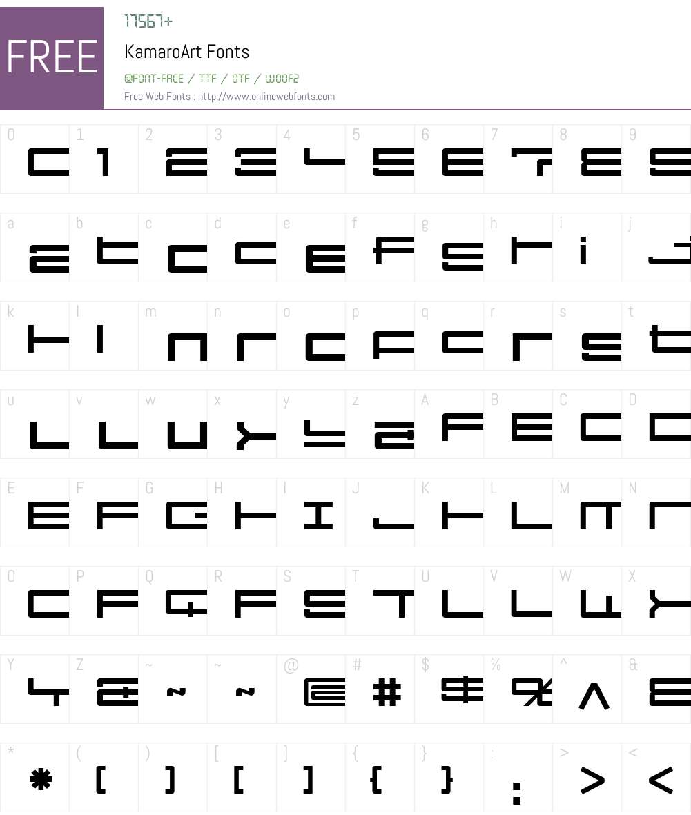 KamaroW00-ArtReg Font Screenshots