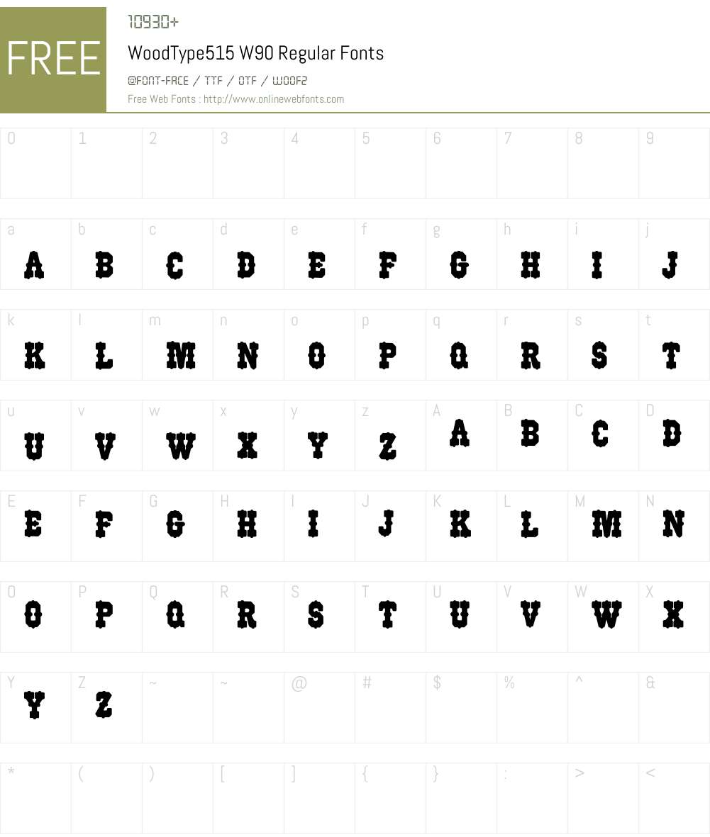 WoodType515W90-Regular Font Screenshots
