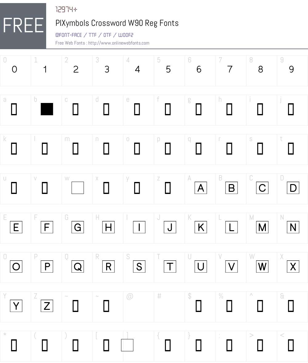 PIXymbolsCrosswordW90-Reg Font Screenshots