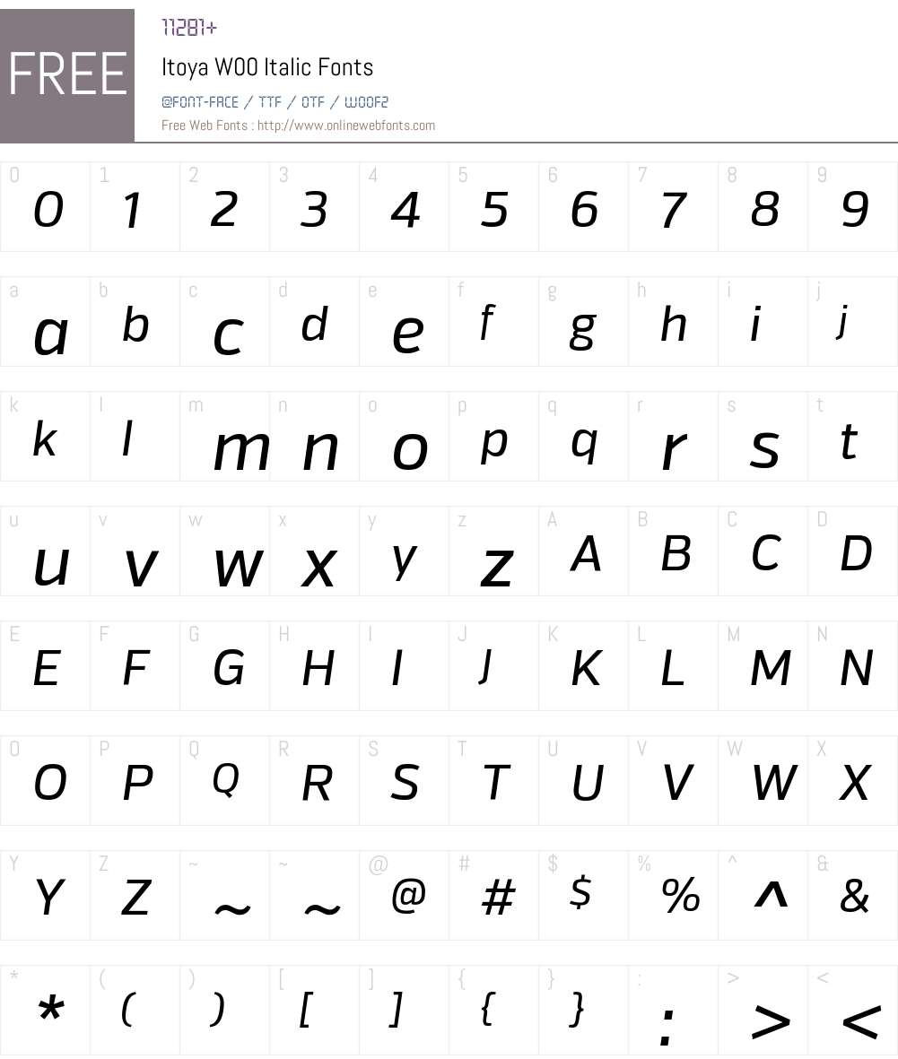 ItoyaW00-Italic Font Screenshots