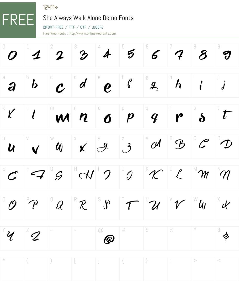 She Always Walk Alone Demo Font Screenshots
