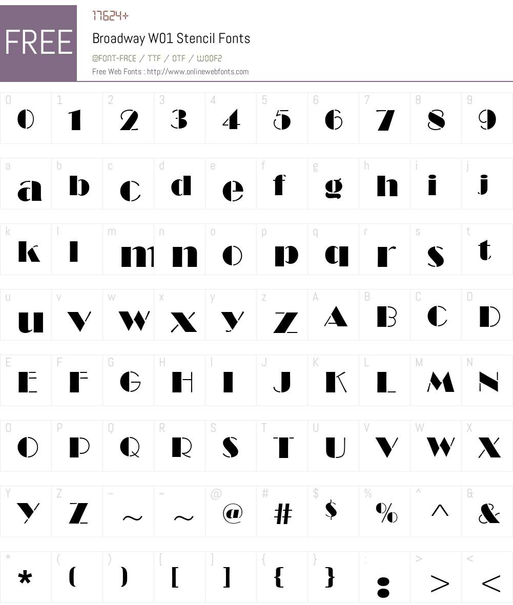 BroadwayW01-Stencil Font Screenshots