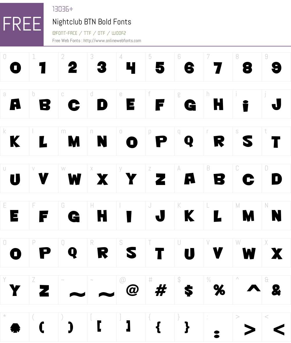 Nightclub BTN Font Screenshots