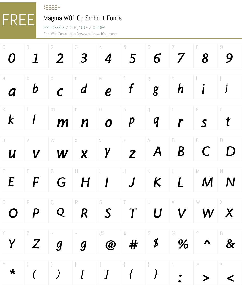 MagmaW01-CpSmbdIt Font Screenshots