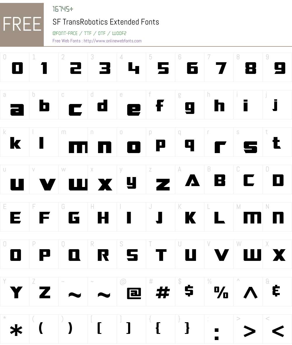 SF TransRobotics Extended Font Screenshots