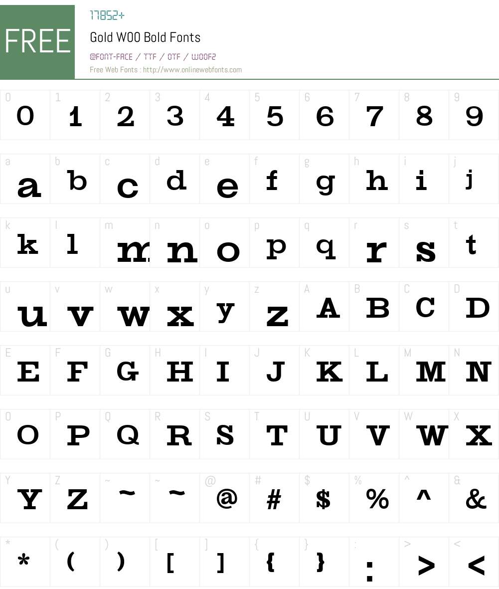 GoldW00-Bold Font Screenshots