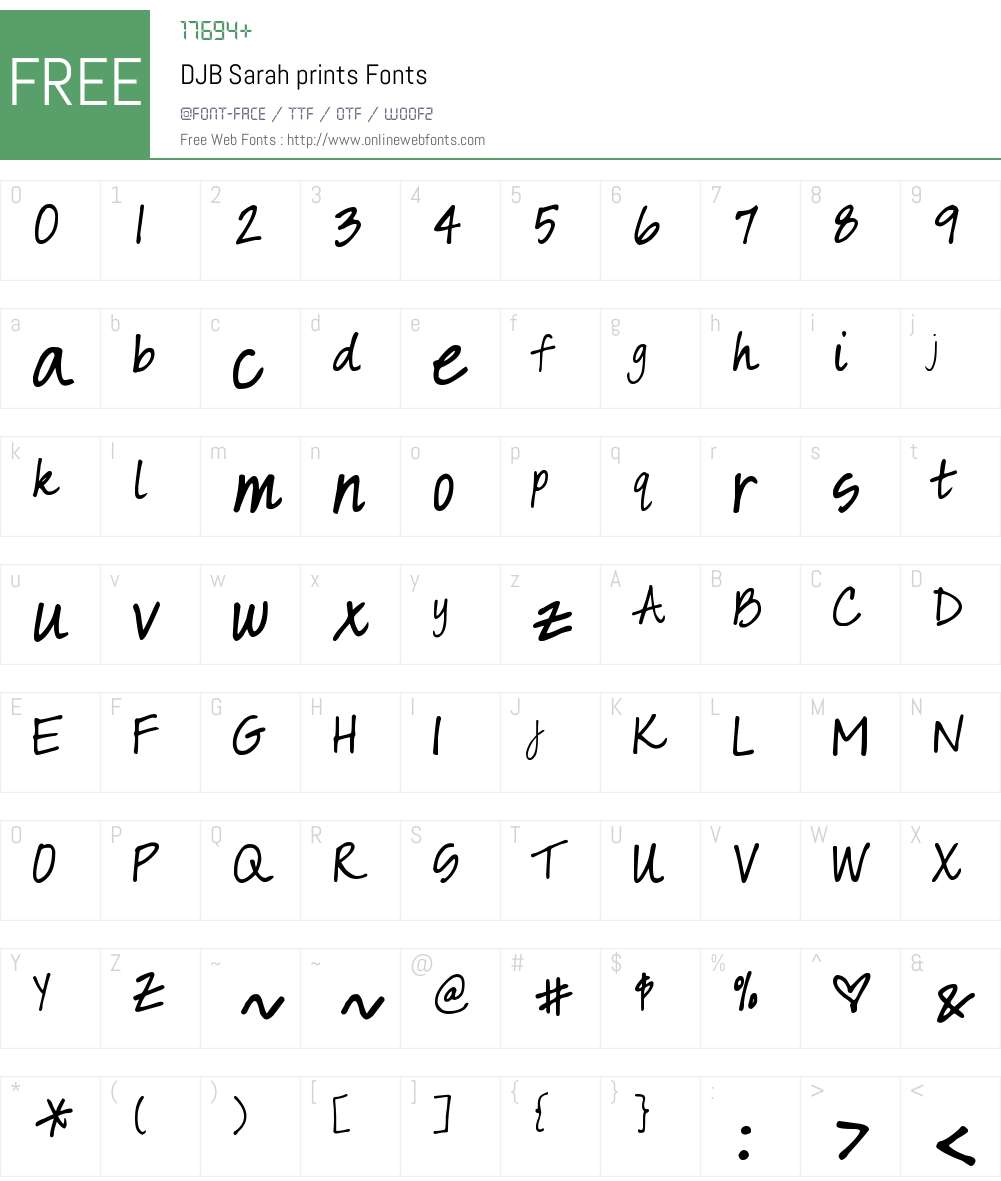 DJB Sarah prints Font Screenshots