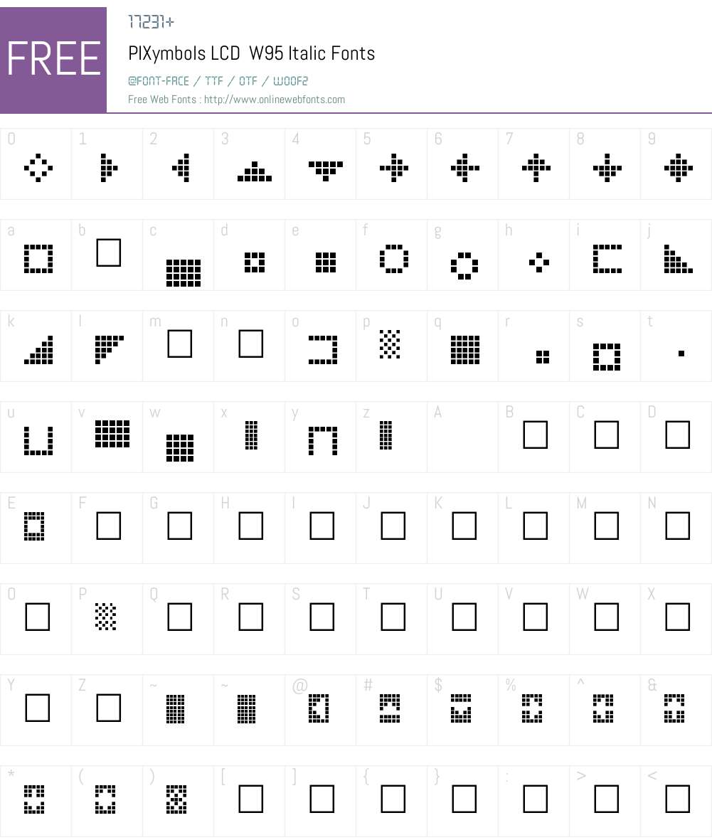 PIXymbolsLCDW95-Italic Font Screenshots