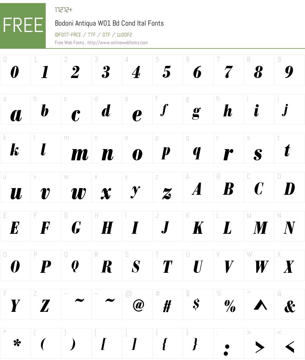 BodoniAntiquaW01-BdCondItal Font Screenshots