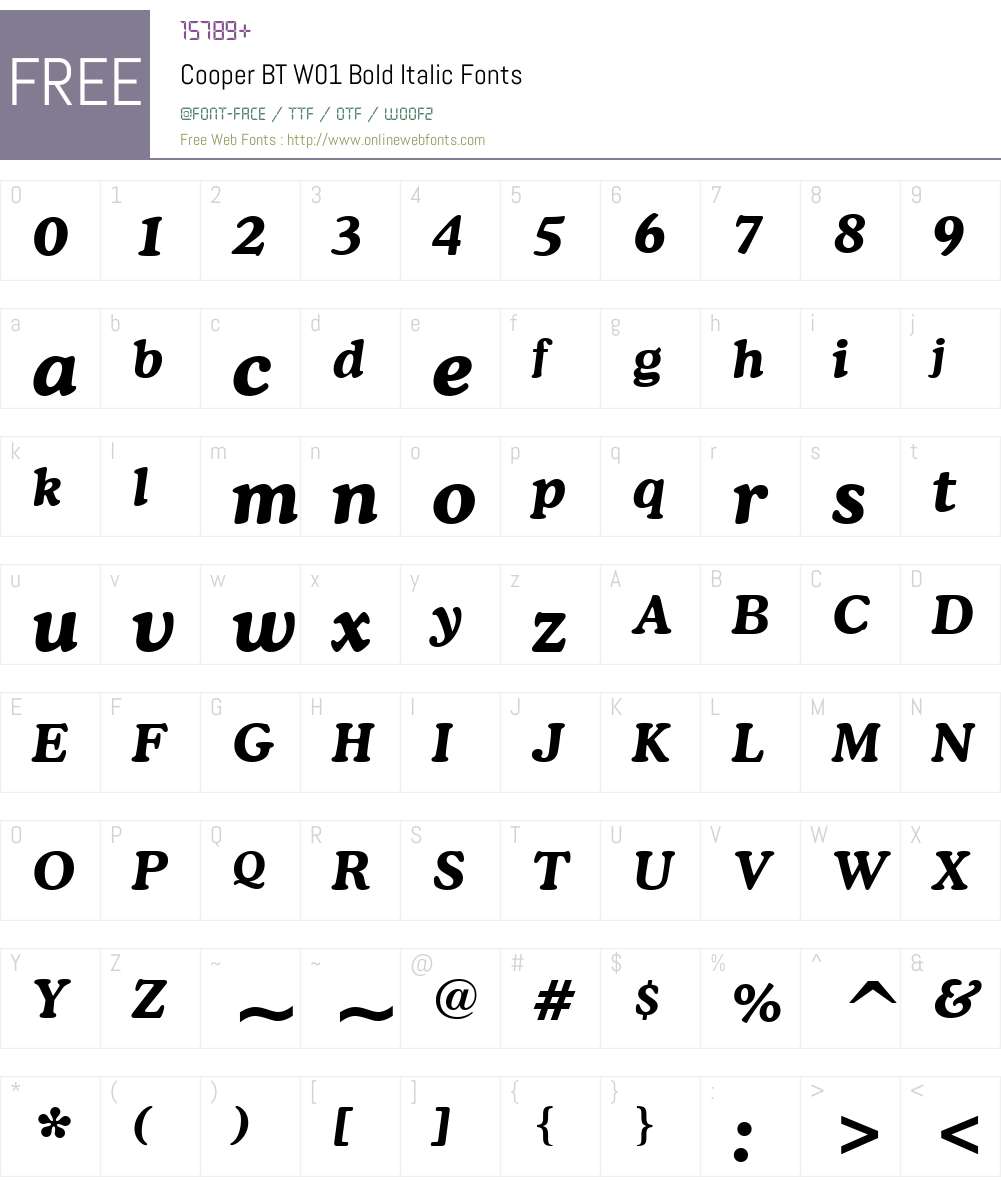 CooperBTW01-BoldItalic Font Screenshots