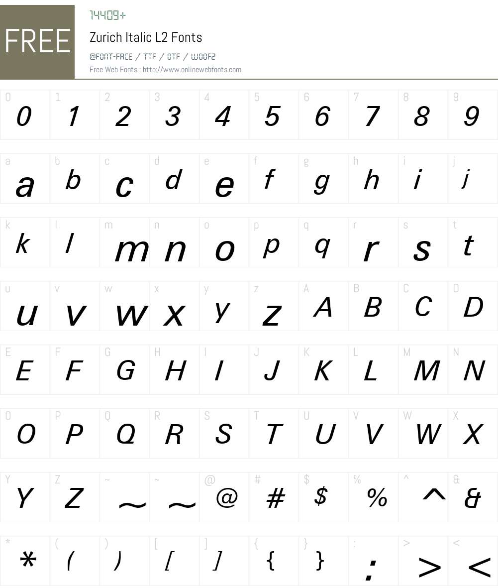 Zurich L2 Font Screenshots
