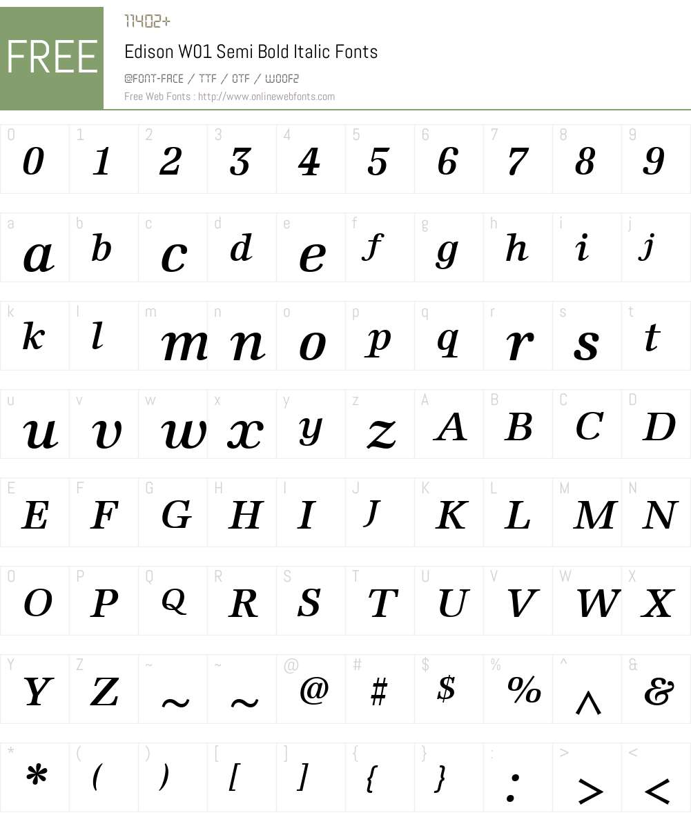 EdisonW01-SemiBoldItalic Font Screenshots